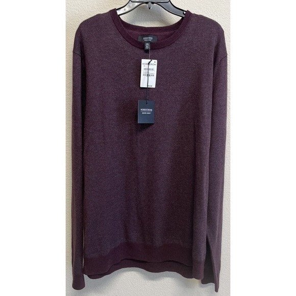 Nordstrom Men's Shop Wool Blend Sweater Size XXL Plum Birdseye Print NEW - Picture 8 of 9